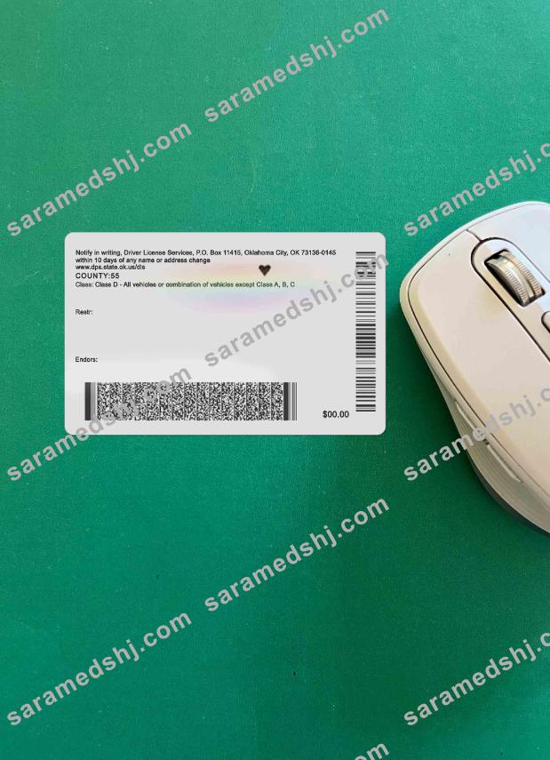 USA Oklahoma driving license template in PSD format, fully editable (2020 – present) photolook BACK
